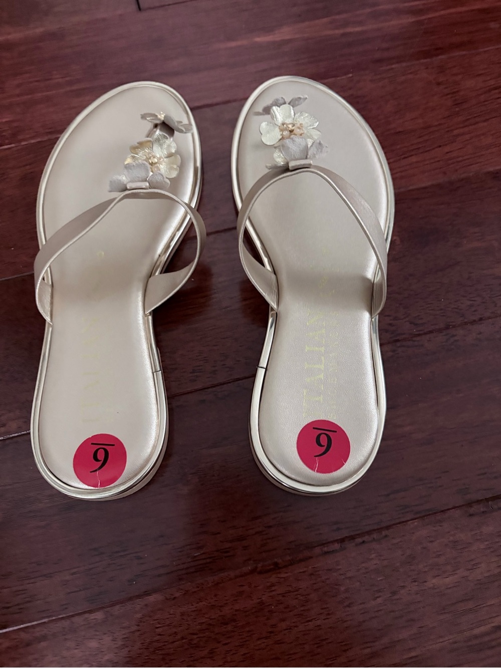 Italian Shoemakers Champagne Gold Floral Toe-Post Sandals